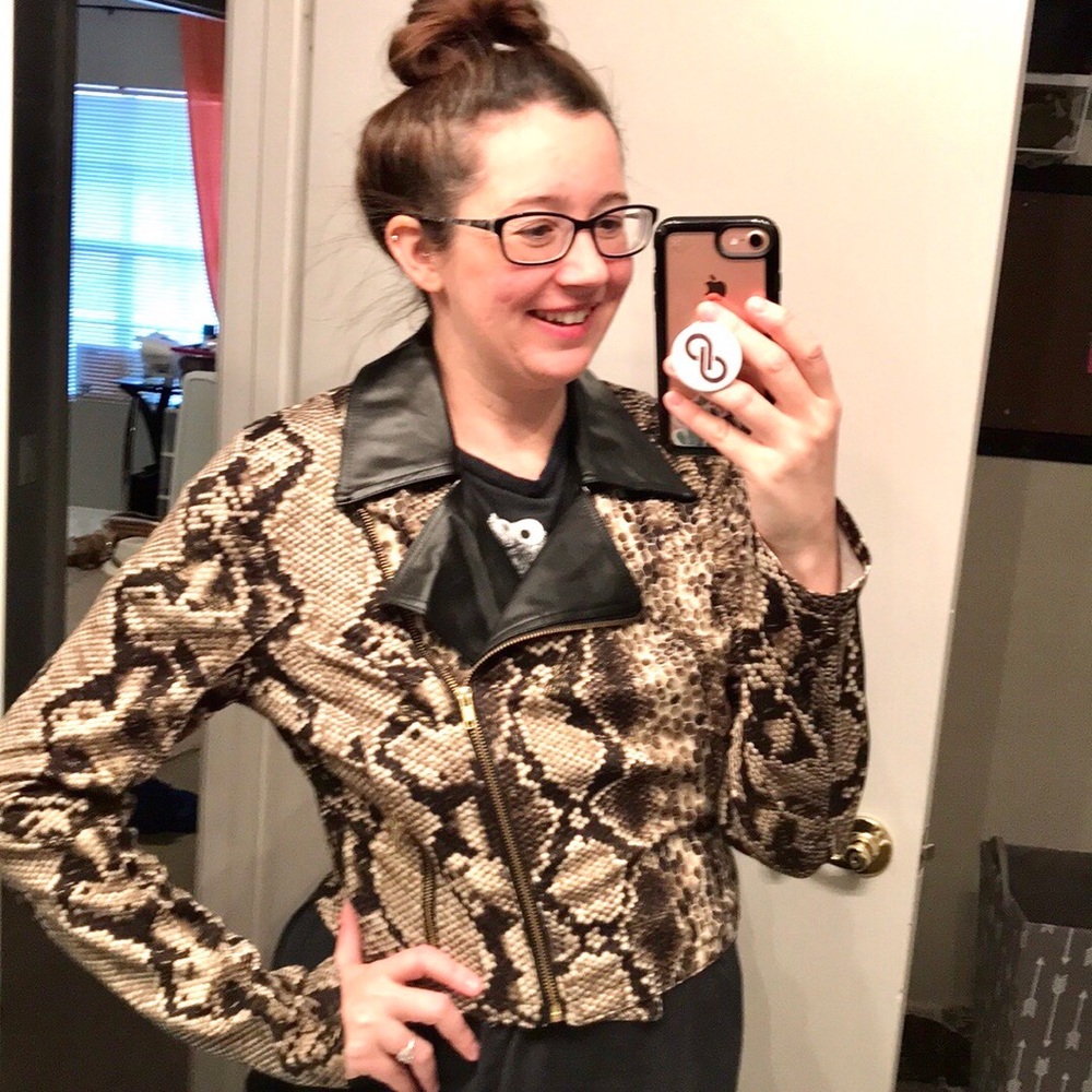 Faux Leather Snakeskin Python Crop Jacket - image 2